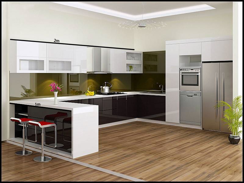 tủ bếp dài 3m chữ L