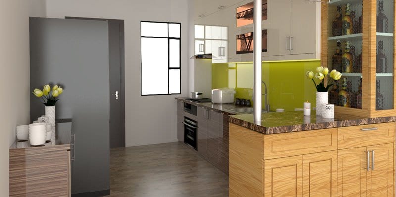 Mẫu tủ bếp chữ i dài 3m 13 Mẫu tủ bếp chữ i dài 3m kết hợp với quầy bar tiện dụng, hiện đại mà sang trọng, phù hợp với những căn bếp có diện tích lớn