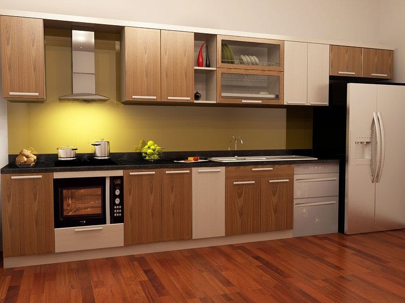 Mẫu tủ bếp melamine vẫn gỗ cho căn hộ nhỏ 60m2