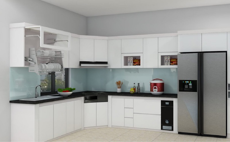 Tủ bếp Melamine có thiết kế thông minh, hiện đại, đầy đủ tiện nghi.