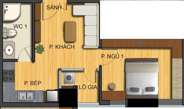 Mẫu tủ bếp giá rẻ cho nhà chung cư nhỏ 45m2