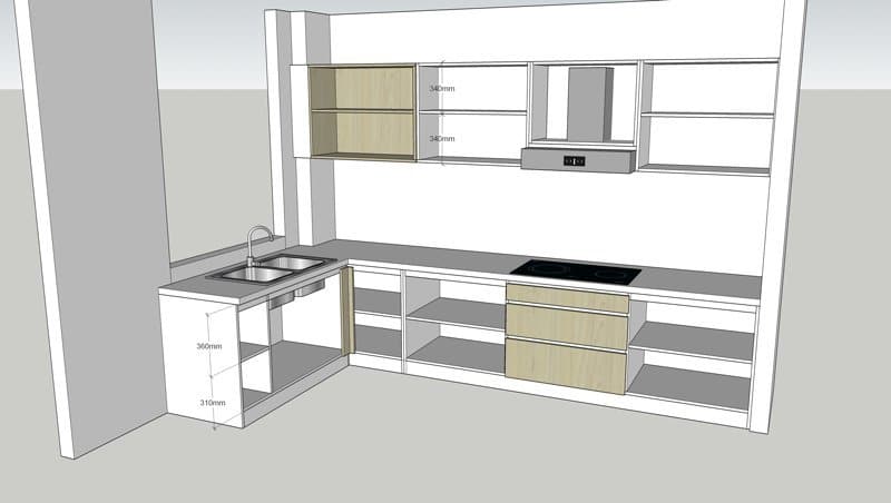 Cách bố trí tủ bếp chung cư hiện đại 60m2