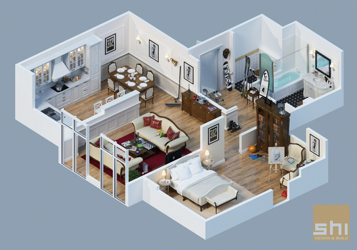 Mẫu thiết kế 1 phòng ngủ cho nhà nhỏ cấp 4