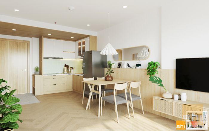 Mẫu tủ bếp đẹp japandi cho căn hộ 1 phòng ngủ - 01