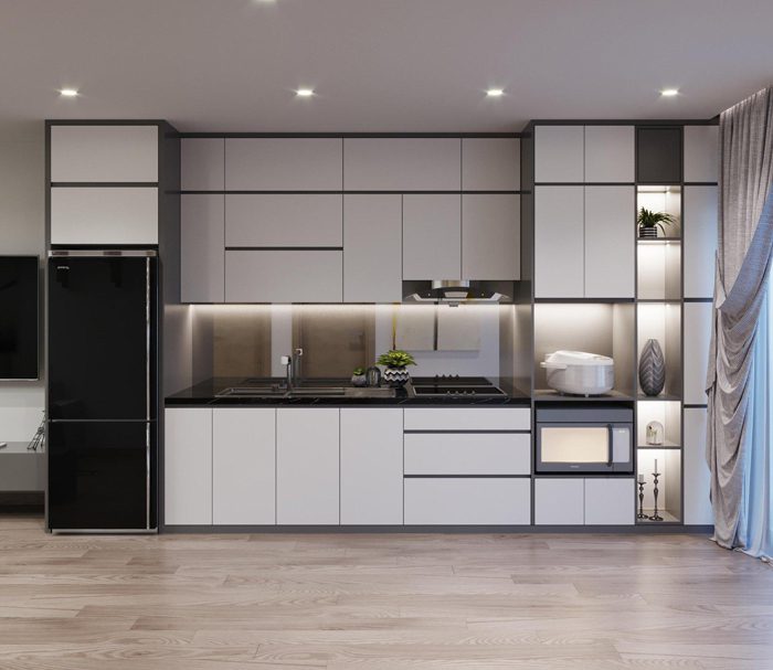 Tủ bếp đẹp kiểu chữ i mdf phủ melamine