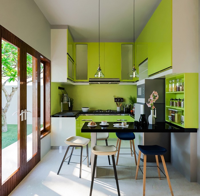 Tủ bếp màu xanh dạ quang