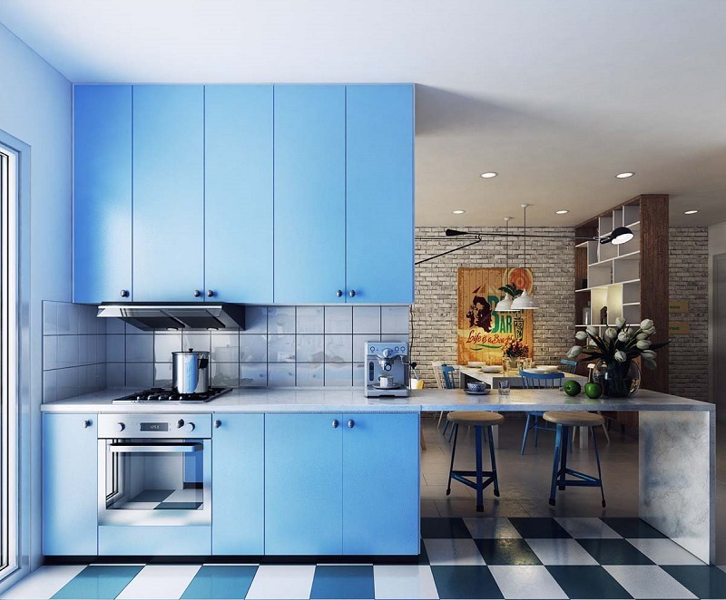Tủ bếp màu xanh cho người mệnh Thủy