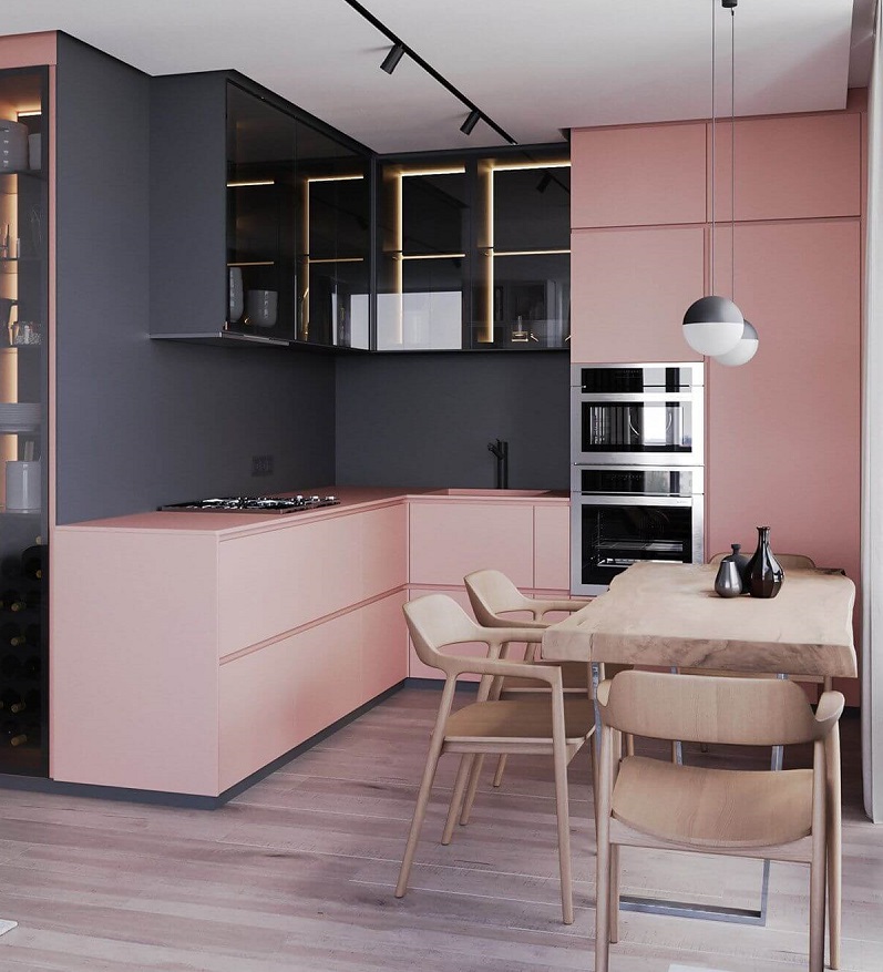 Tủ bếp gỗ cao cấp đen hồng