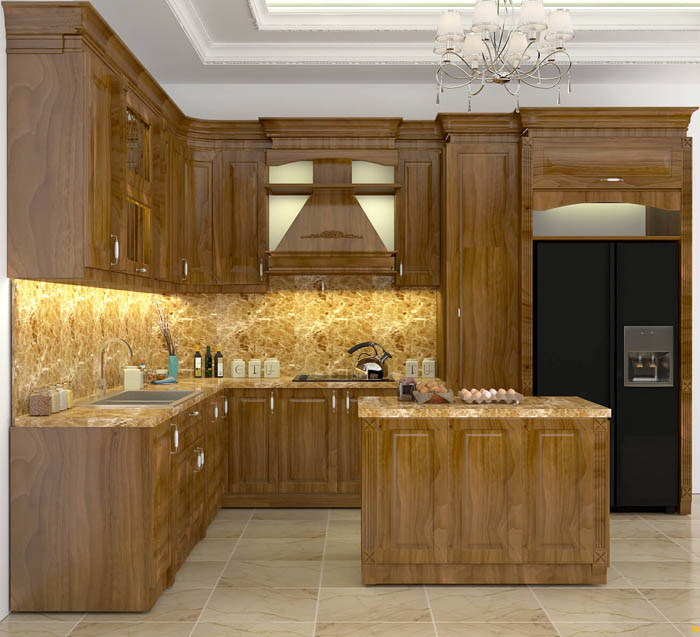 mẫu tủ bếp gỗ tự nhiên đẹp - mẫu 03