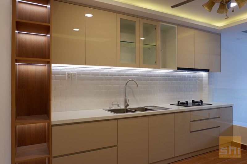 Bộ tủ bếp gỗ phủ Acrylic được thiết kế và thi công bởi S-housing