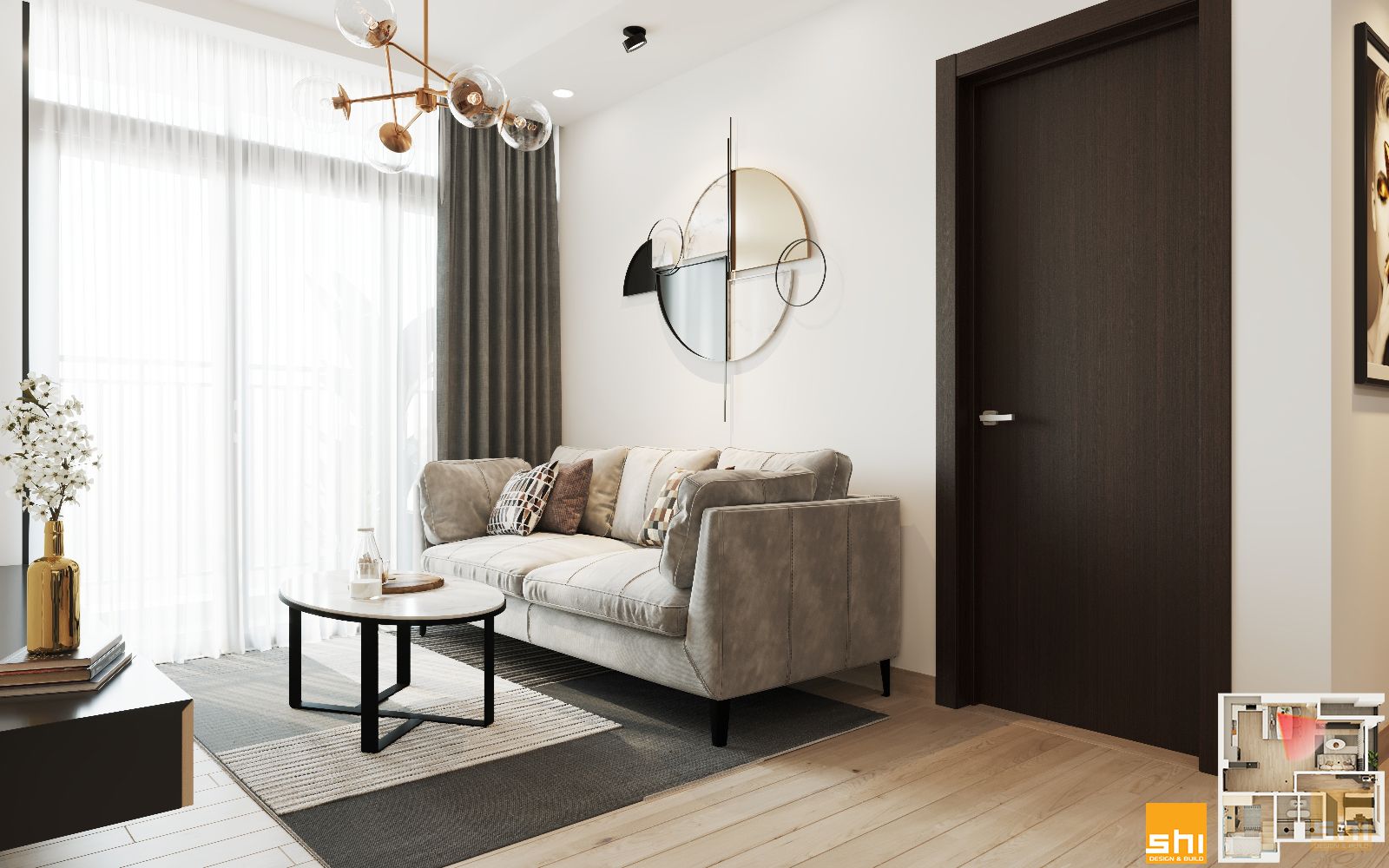 Kính trang trí dán tường phá cách trong thiết kế căn hộ Phú Đông Bình Dương do S-housing thực hiện