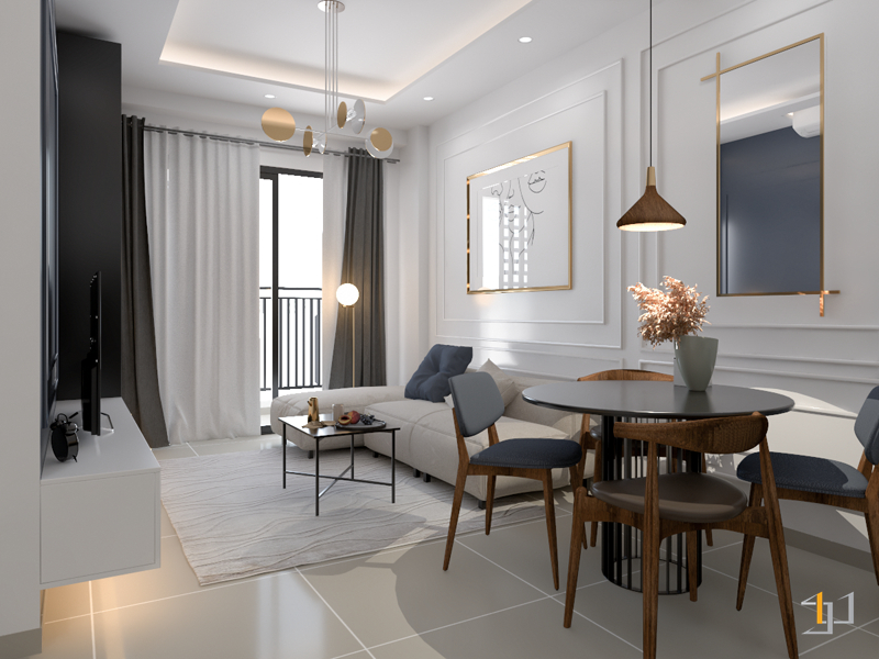 Thiết kế nội thất phòng khách căn hộ The sun avenue