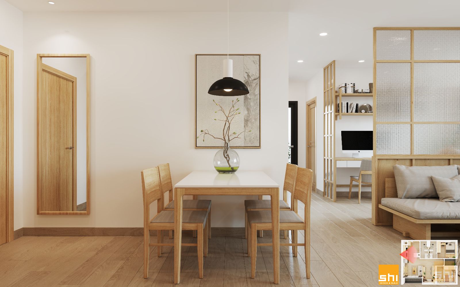 Thiết kế nội thất chung cư 52m2 với bàn ăn ấm cúng