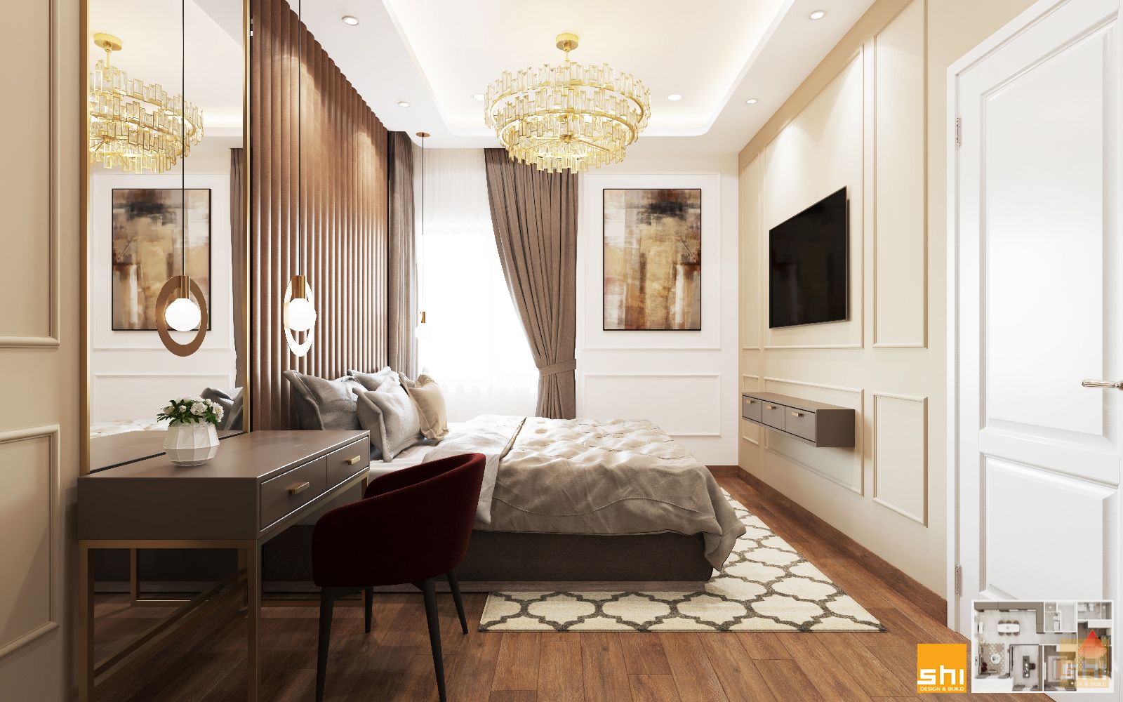 Thiết kế nội thất căn hộ chung cư cao cấp khu vực bàn trang điểm