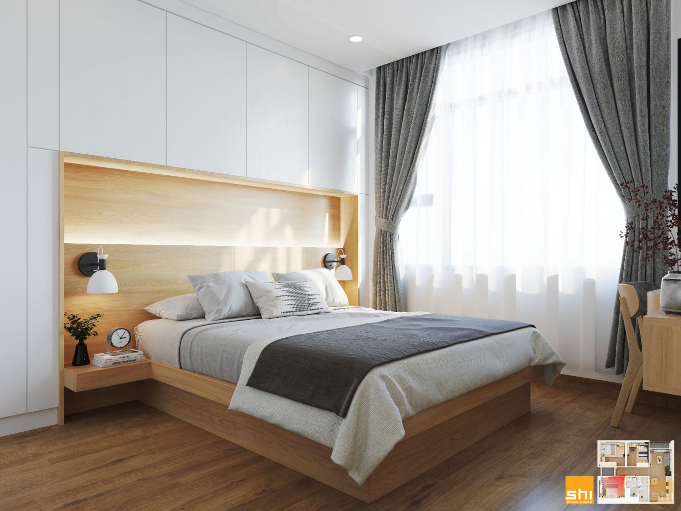 thiết kế nội thất phòng ngủ phong cách japandi