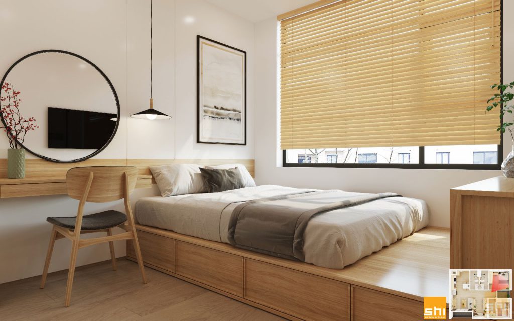 Không gian phòng ngủ giản dị khi thiết kế nội thất chung cư mini