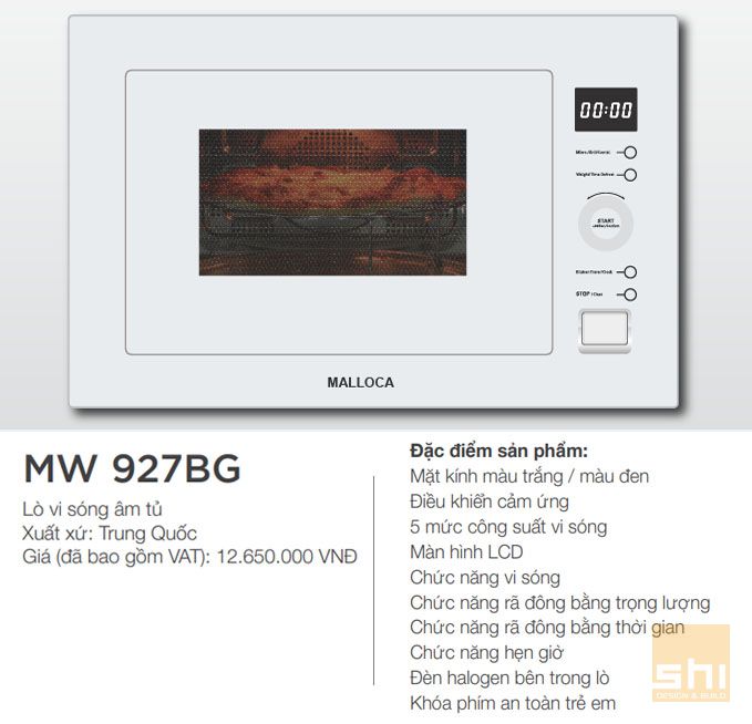 Lò vi ba âm tủ mặt kính MW 927BG Malloca