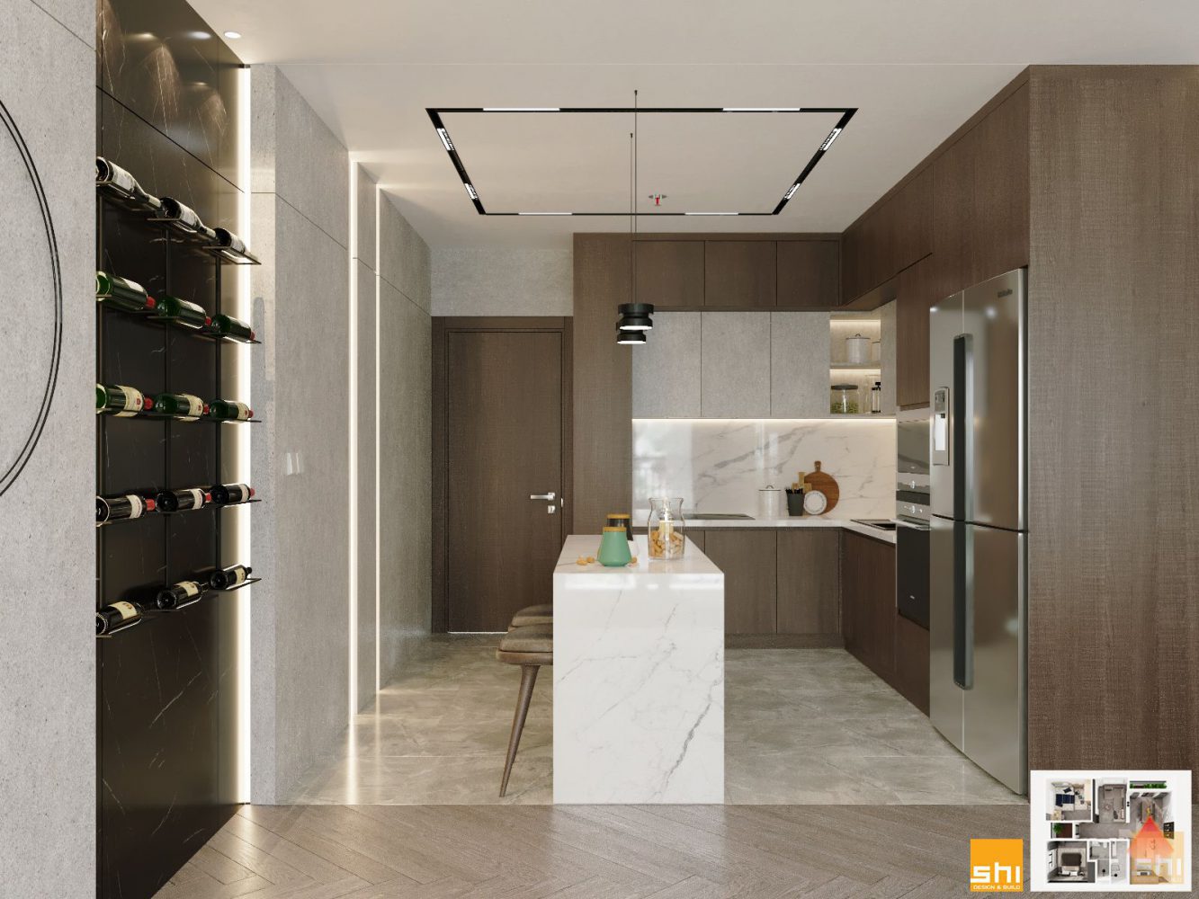 Thiết kế tủ bếp gỗ Veneer sang trọng trong căn hộ 3 phòng ngủ Vinhomes Grand Park do S-housing thiết kế