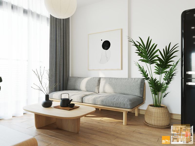 ghế sofa và bàn trà trong thiết kế nội thất chung cư