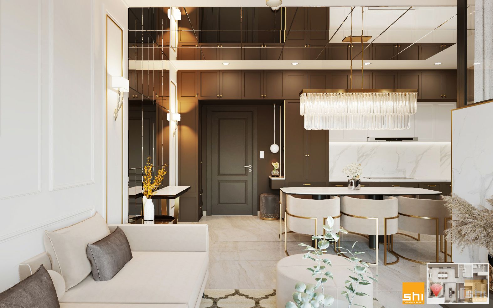 Thiết kế nội thất căn hộ chung cư cao cấp khu vực phòng khách