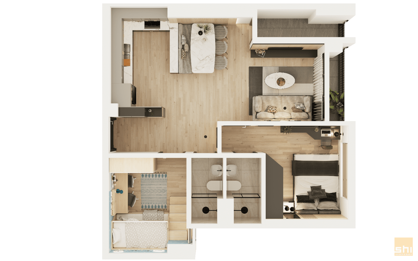 Mặt bằng của thiết kế nội thất căn hộ chung cư 95m2