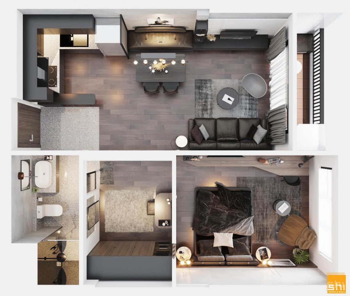 Mặt bằng thiết kế nội thất căn hộ chung cư 30m2