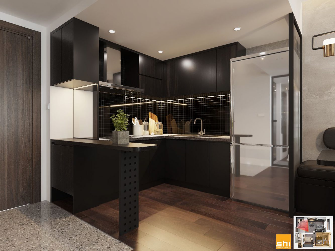 Phòng bếp trong thiết kế nội thất chung cư 30m2