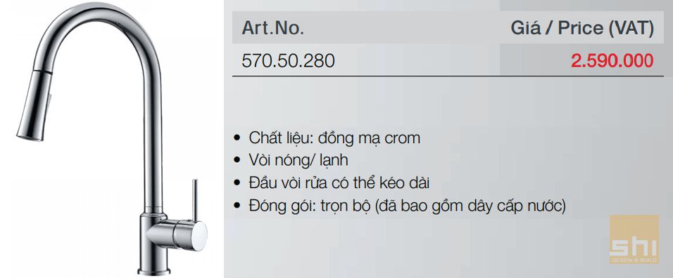 Vòi rửa nóng lạnh mạ Crom HAFELE 570.50.280