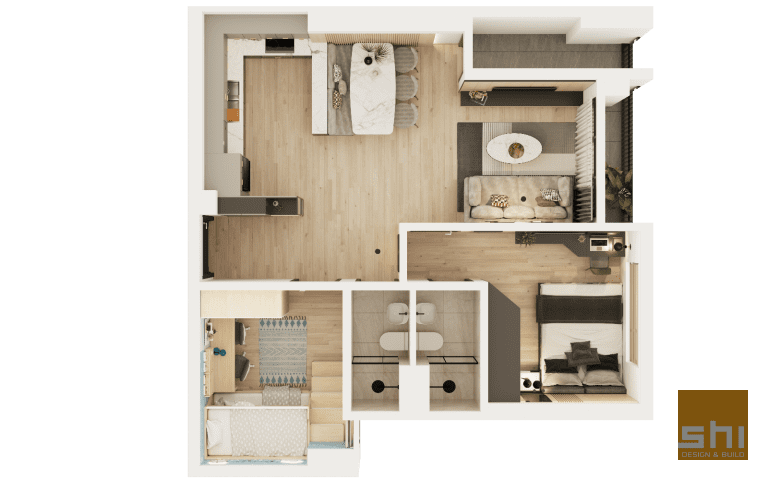 Thiết kế nội thất căn hộ 2 phòng ngủ hiện đại và tiện nghi