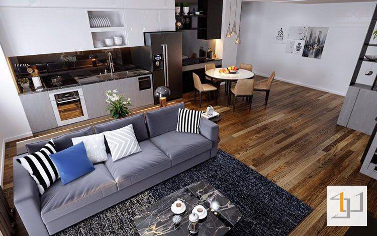 Sử dụng sàn gỗ khi thiết kế nội thất chung cưu 78m2