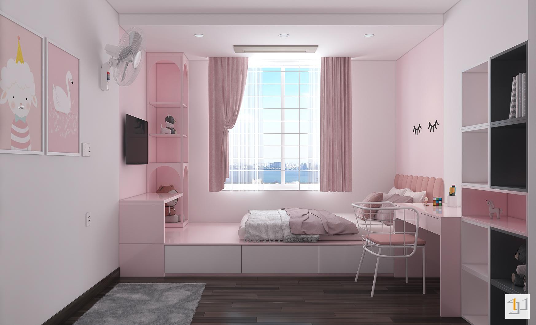 Thiết kế nội thất căn hộ 105m2 màu hồng