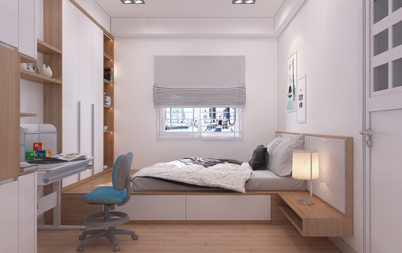 Phòng ngủ nhỏ trong thiết kế nội thất căn hộ hiện đại