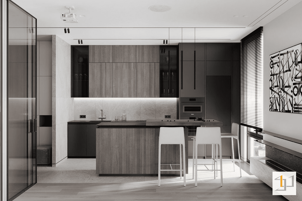 Tủ màu xám phong cách nội thất tối giản