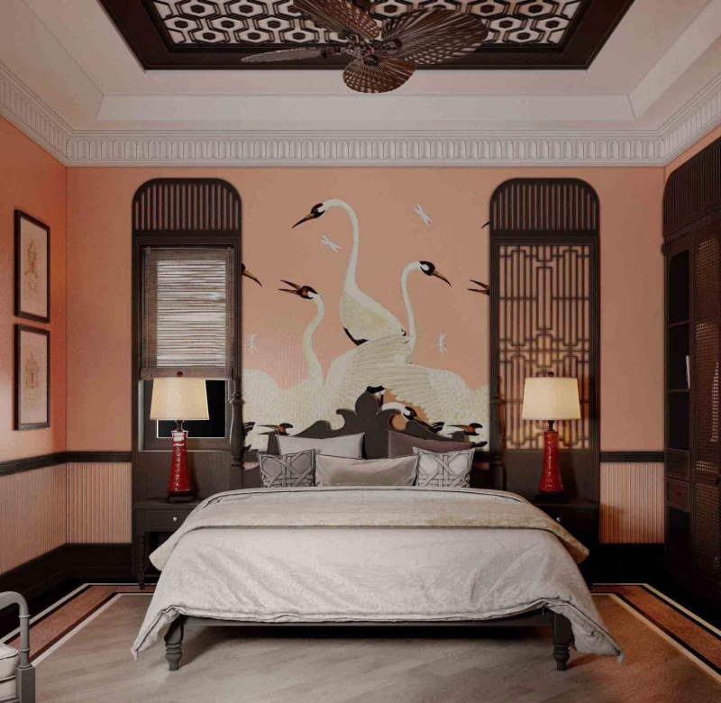 Trang trí nội thất phòng ngủ phong cách Đông Dương