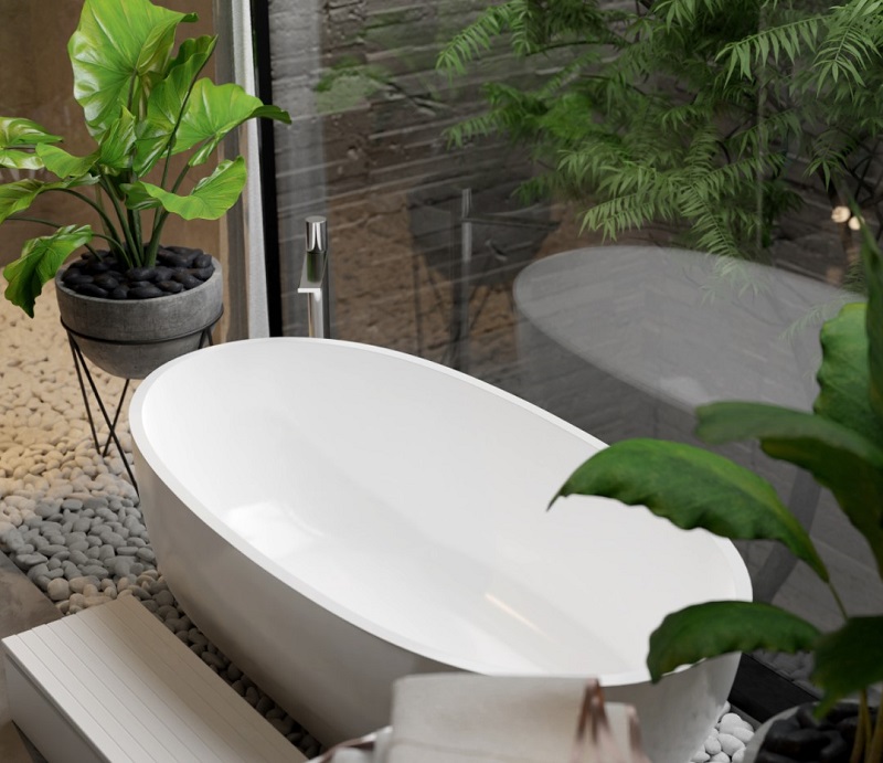 Bồn tắm sứ trong thiết kế tắm đẹp cho biệt thự