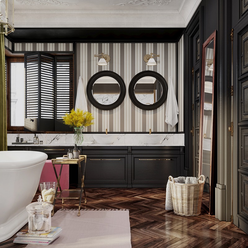 Khu vực tủ lavabo trong tắm đẹp cho biệt thự