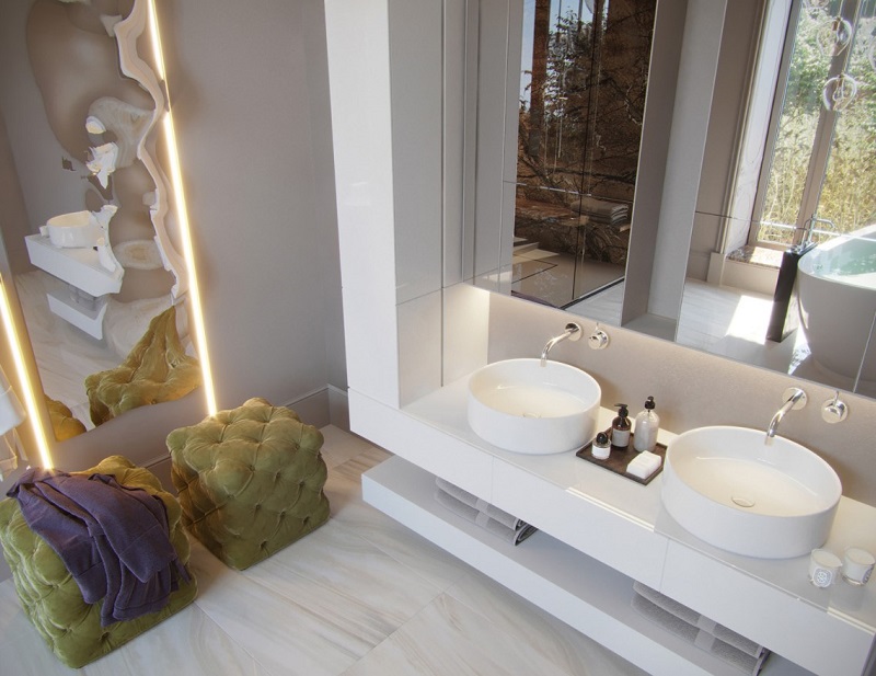 Thiết kế tủ lavabo đôi trong tắm đẹp cho biệt thự