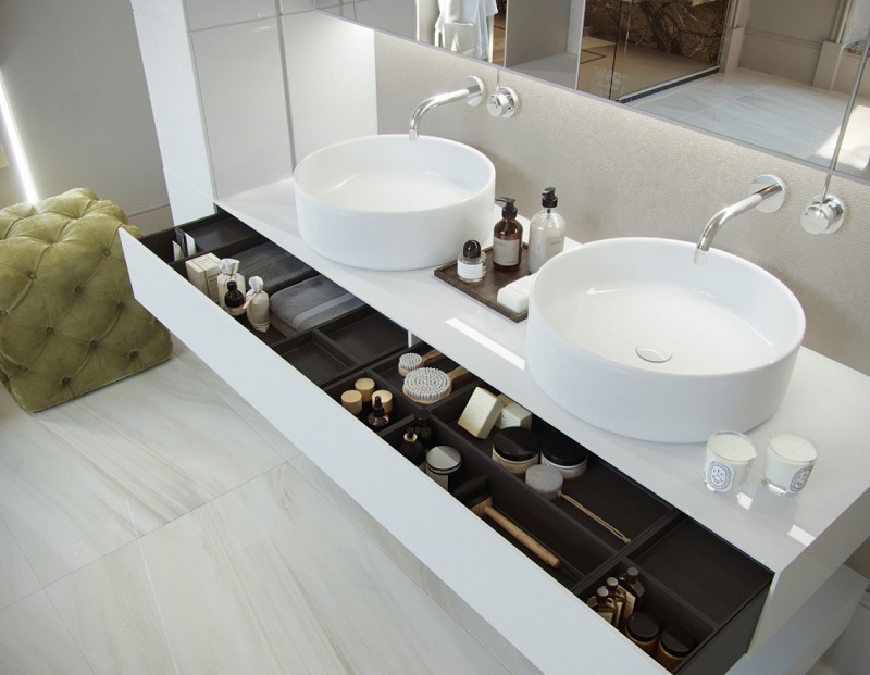 Kho lưu trữ tủ lavabo trong tắm đẹp cho biệt thự