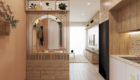 Vách ngăn CNC kết hợp gương soi trong căn gộ Safira Khang Điền do S-housing thiết kế