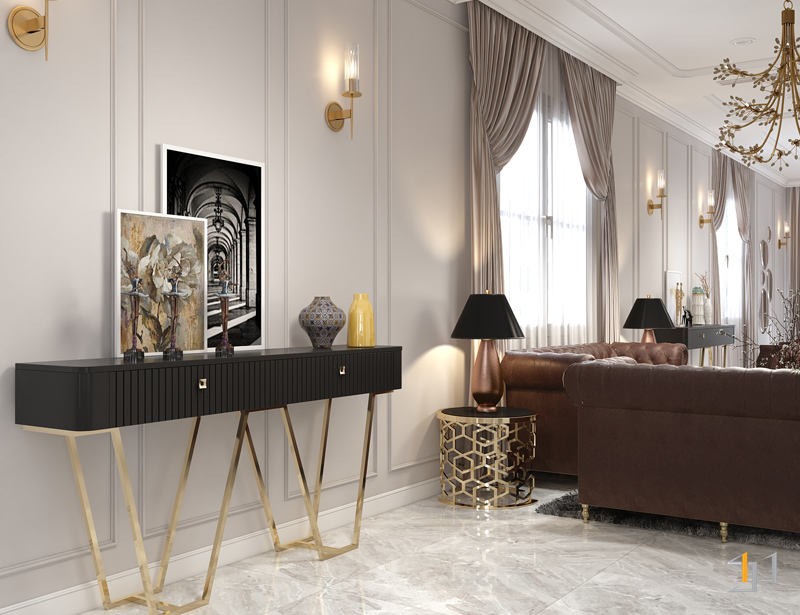 Bàn console trong thiết kế nội thất biệt thự tân cổ điển