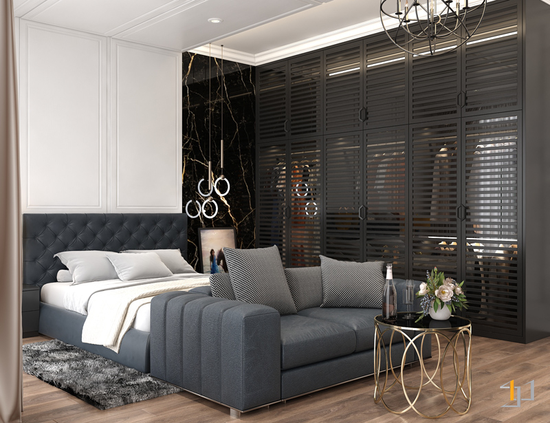 Tủ quần áo cao kịch trần trong thiết kế nội thất biệt thự tân cổ điển