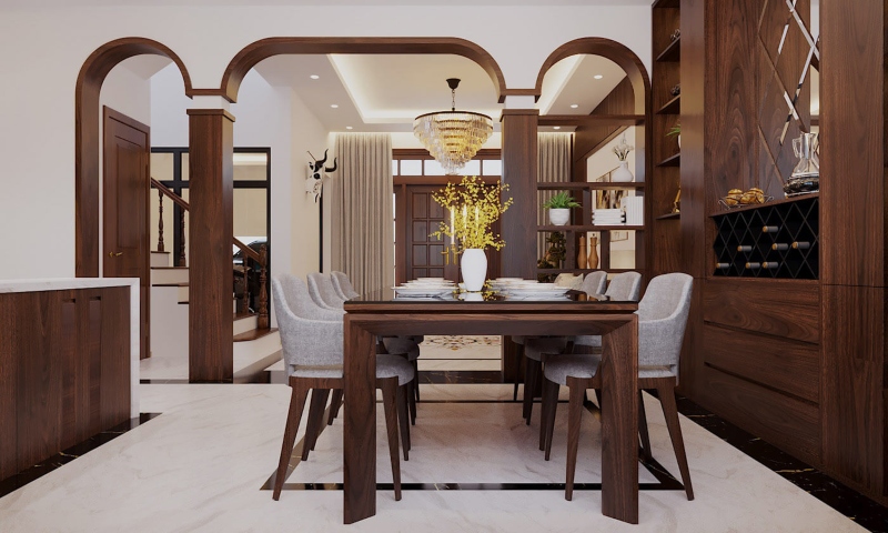 Thiết kế bàn ăn hình chữ nhật cho nhà phố đẹp