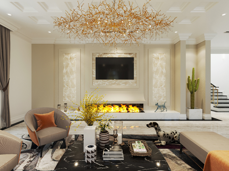 Cách bố trí này biến không gian thành một "sân khấu" nồng ấm và đầy năng lượng