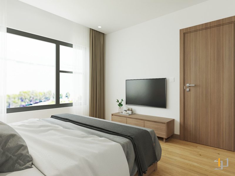 Vân gỗ thẳng hiện đại trong không gian phòng ngủ