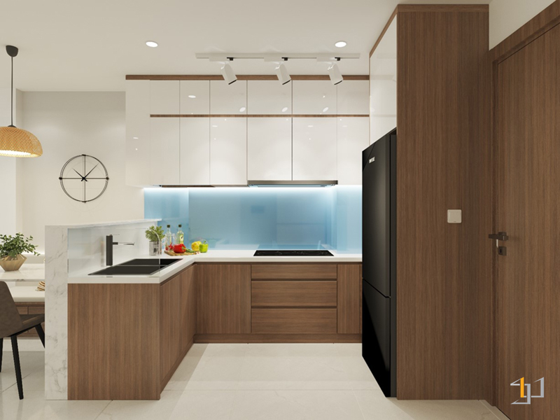 Thiết kế nội thất bếp hiện đại với hai gam màu