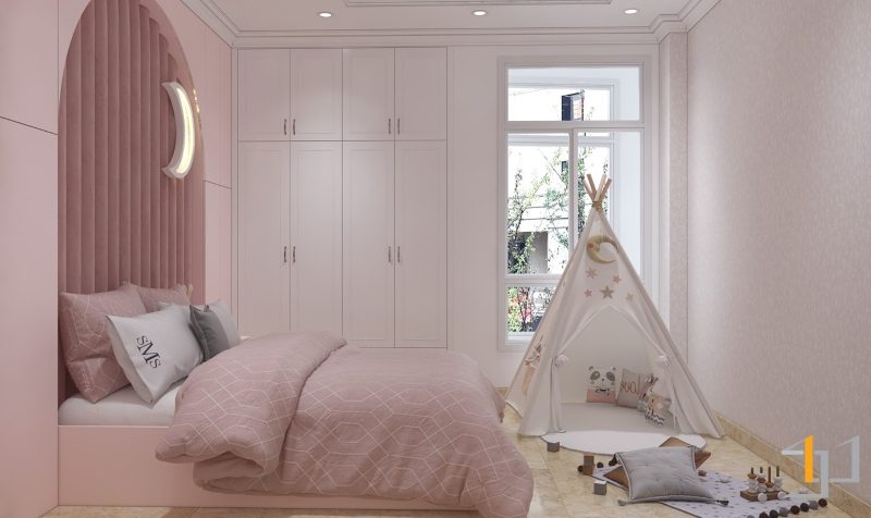 Phòng ngủ bé gái tông hồng xinh xắn