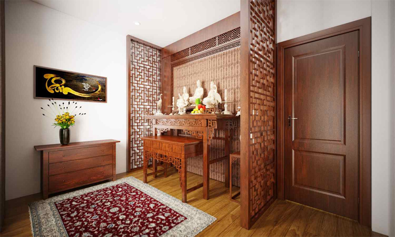 Không gian phòng thờ nhà ống đầy trang nghiêm và ấm cúng