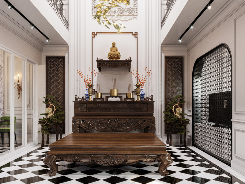 Thiết kế phòng thờ phong cách Indochine cực bắt mắt
