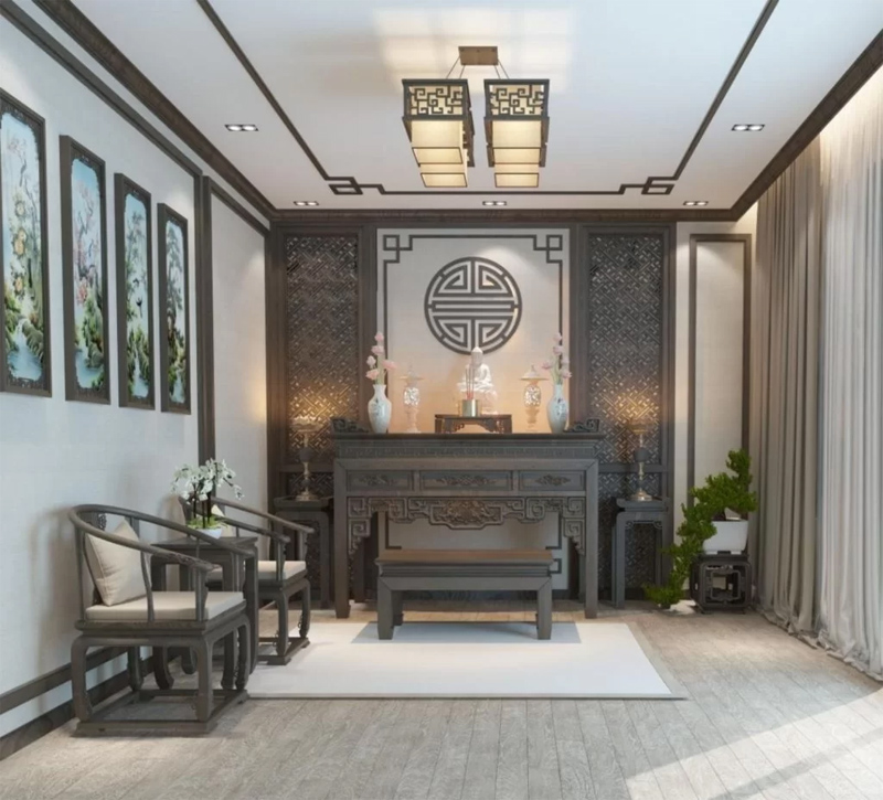 Từ đồ nội thất chính cho đến các chi tiết trang trí của phòng thờ đều được chọn lọc kỹ lưỡng