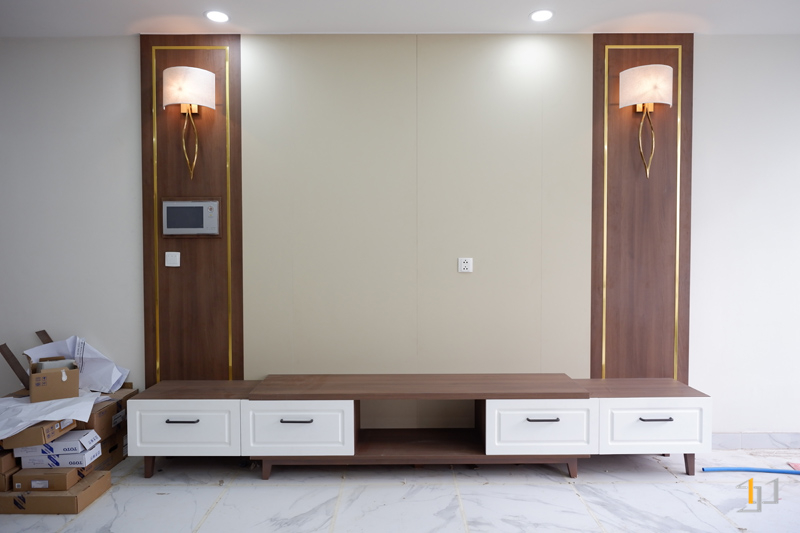 Thi công hoàn thiện nội thất phòng khách căn hộ 3PN Imperia